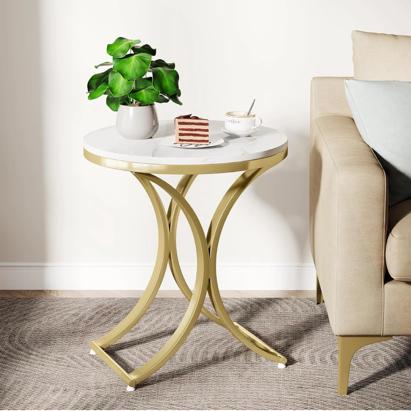 Brand new Round Marble Top End Table with Gold Base