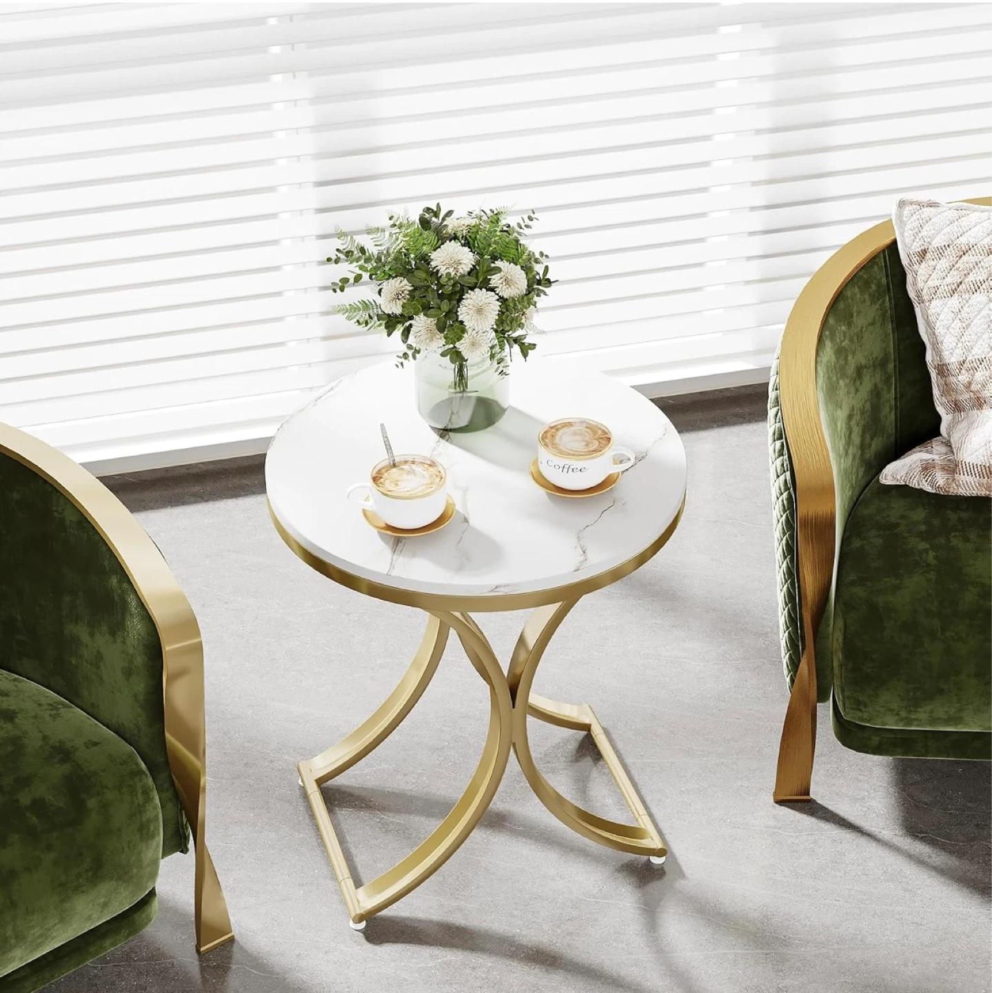 Brand new Round Marble Top End Table with Gold Base - photo 5