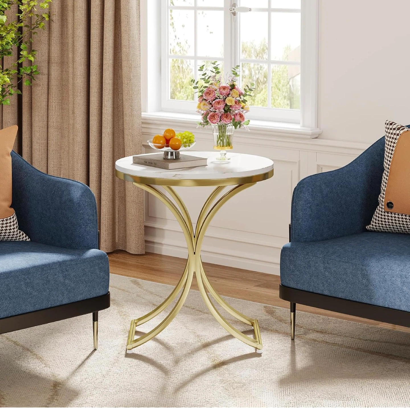Brand new Round Marble Top End Table with Gold Base - photo 2