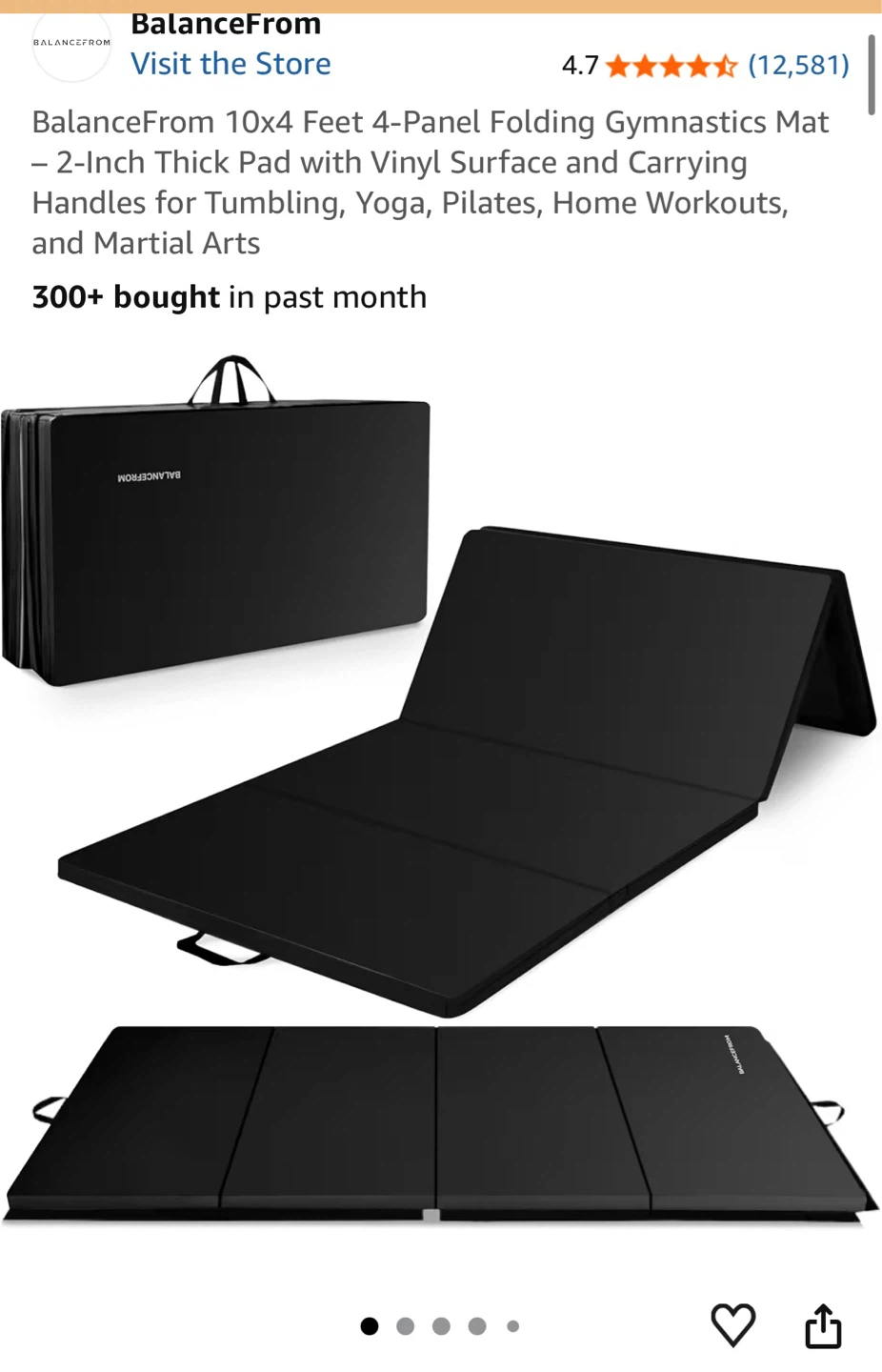 BalanceFrom 10x4 Ft 4-Panel Folding Gymnastics Mat