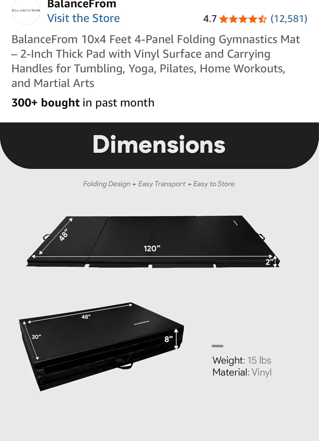 BalanceFrom 10x4 Ft 4-Panel Folding Gymnastics Mat - photo 2