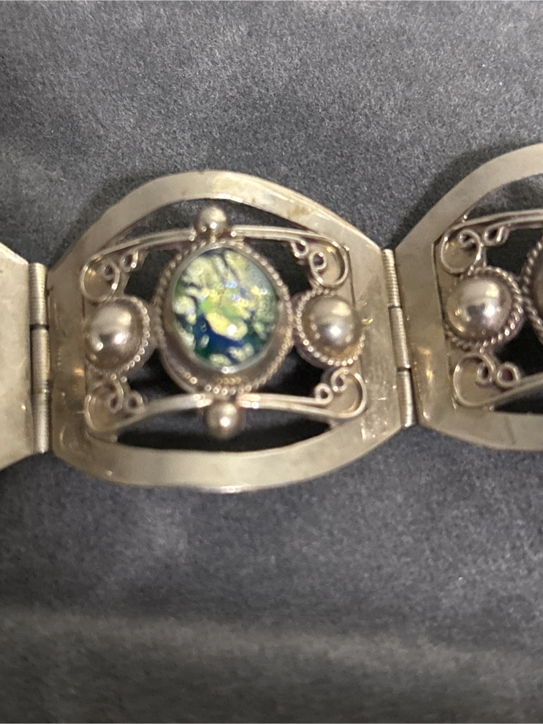 Vintage Sterling SilverBracelet with Green Inlay Stones - photo 3