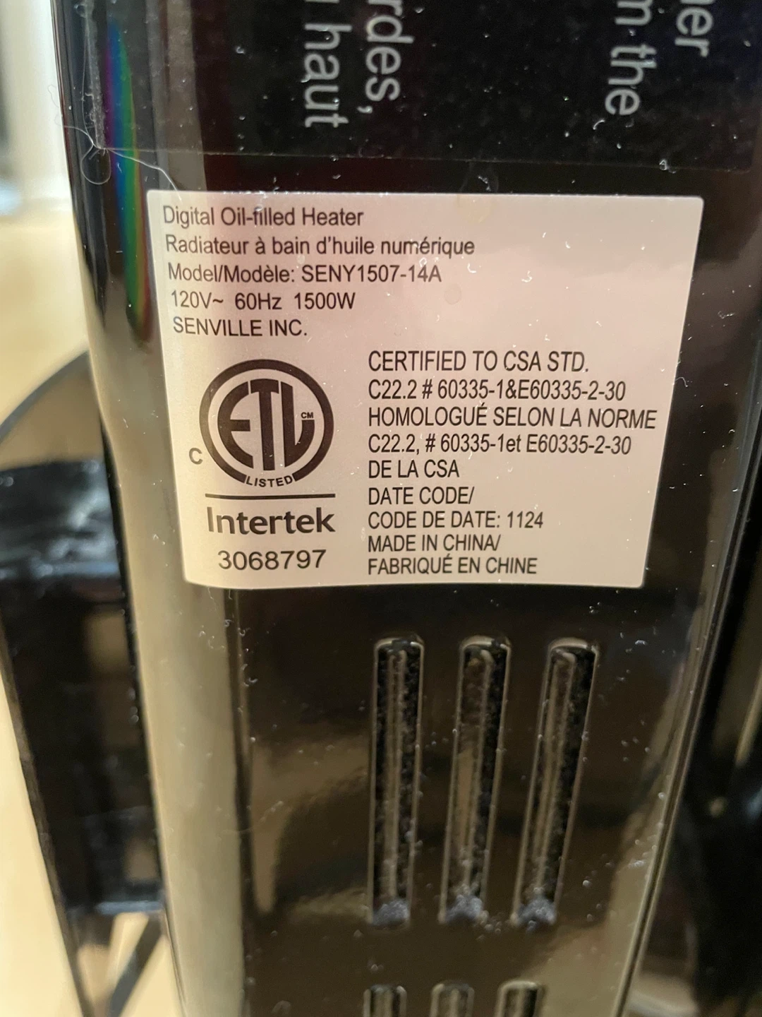 Senville Digital Oil-Filled Heater SENY1507-14A - photo 3