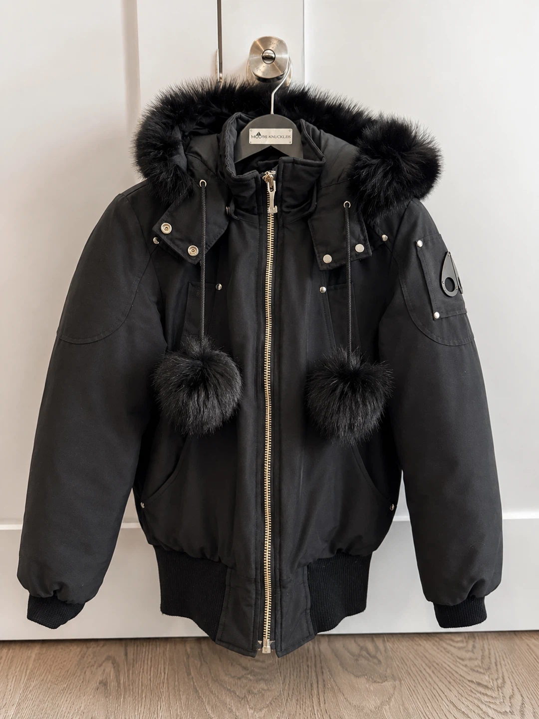 Moose Knuckles Bomber Jacket with Fur Hood