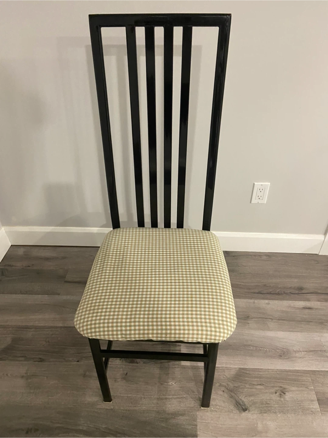 6 Black Metal Dining Chair with Gingham Seat