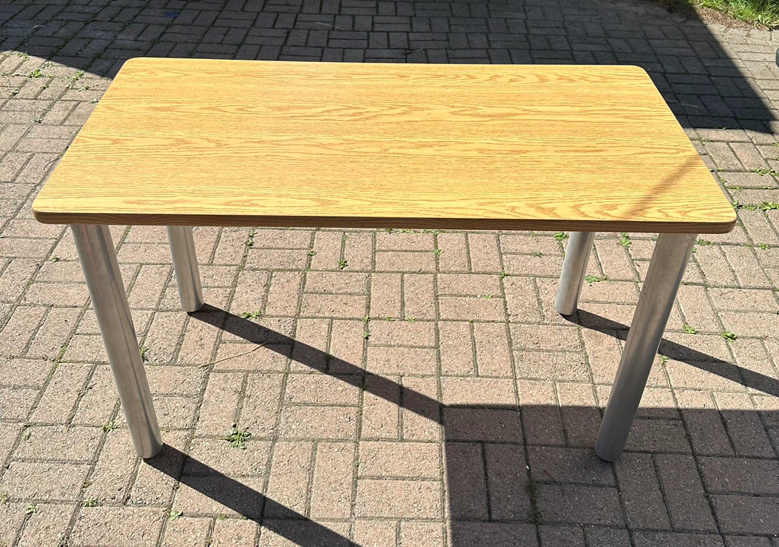 Wooden top table with metal legs. $60 for 2.