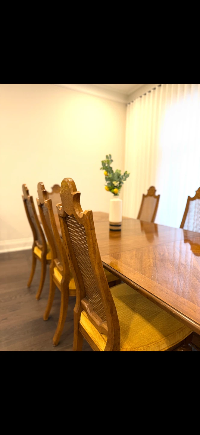 Beautiful vintage solid wood dinning set with 8 can-back chairs - photo 2