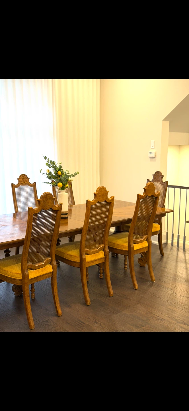 Beautiful vintage solid wood dinning set with 8 can-back chairs - photo 3