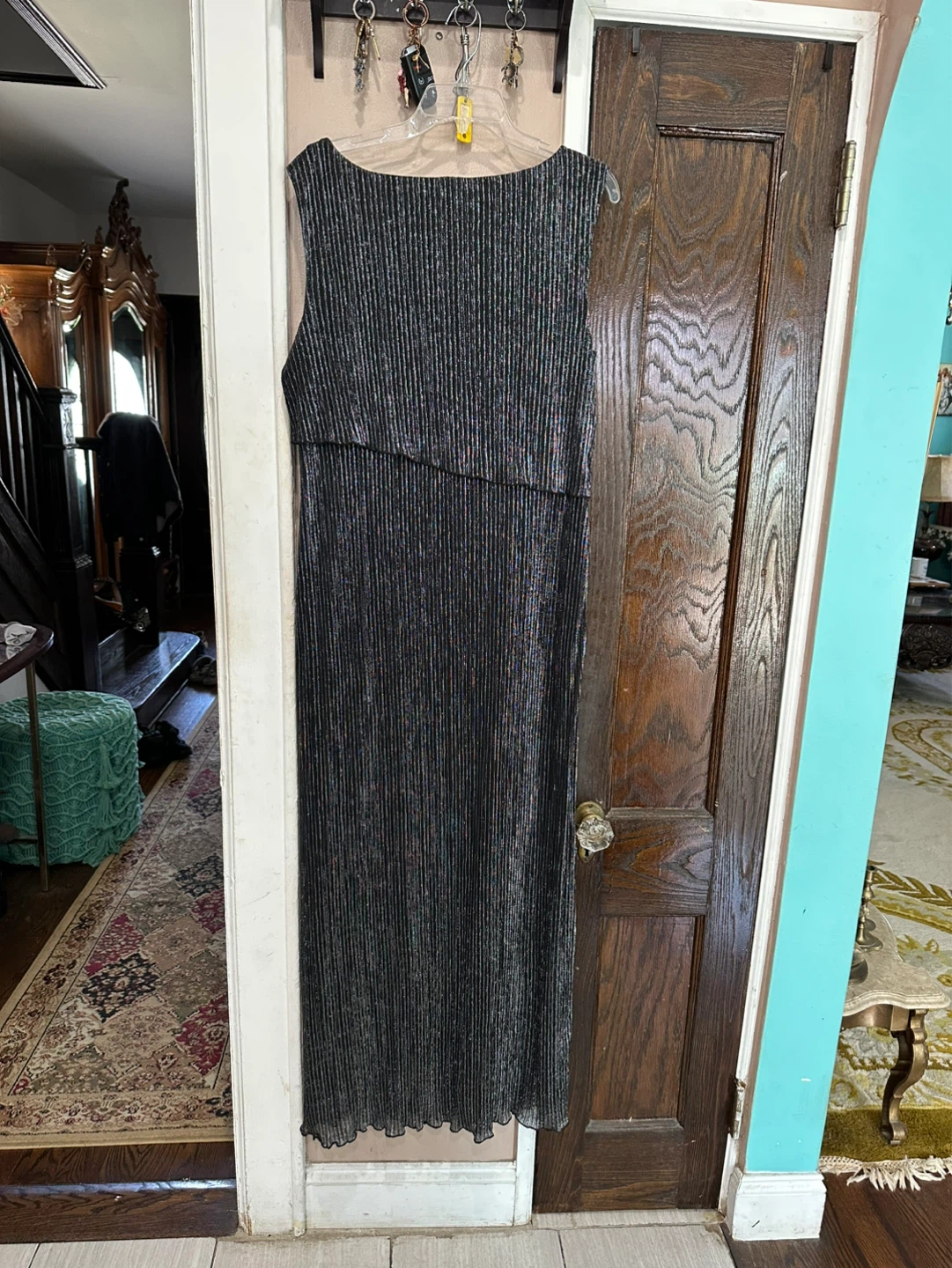 connected apparel Black Metallic Tiered Maxi Dress - photo 4