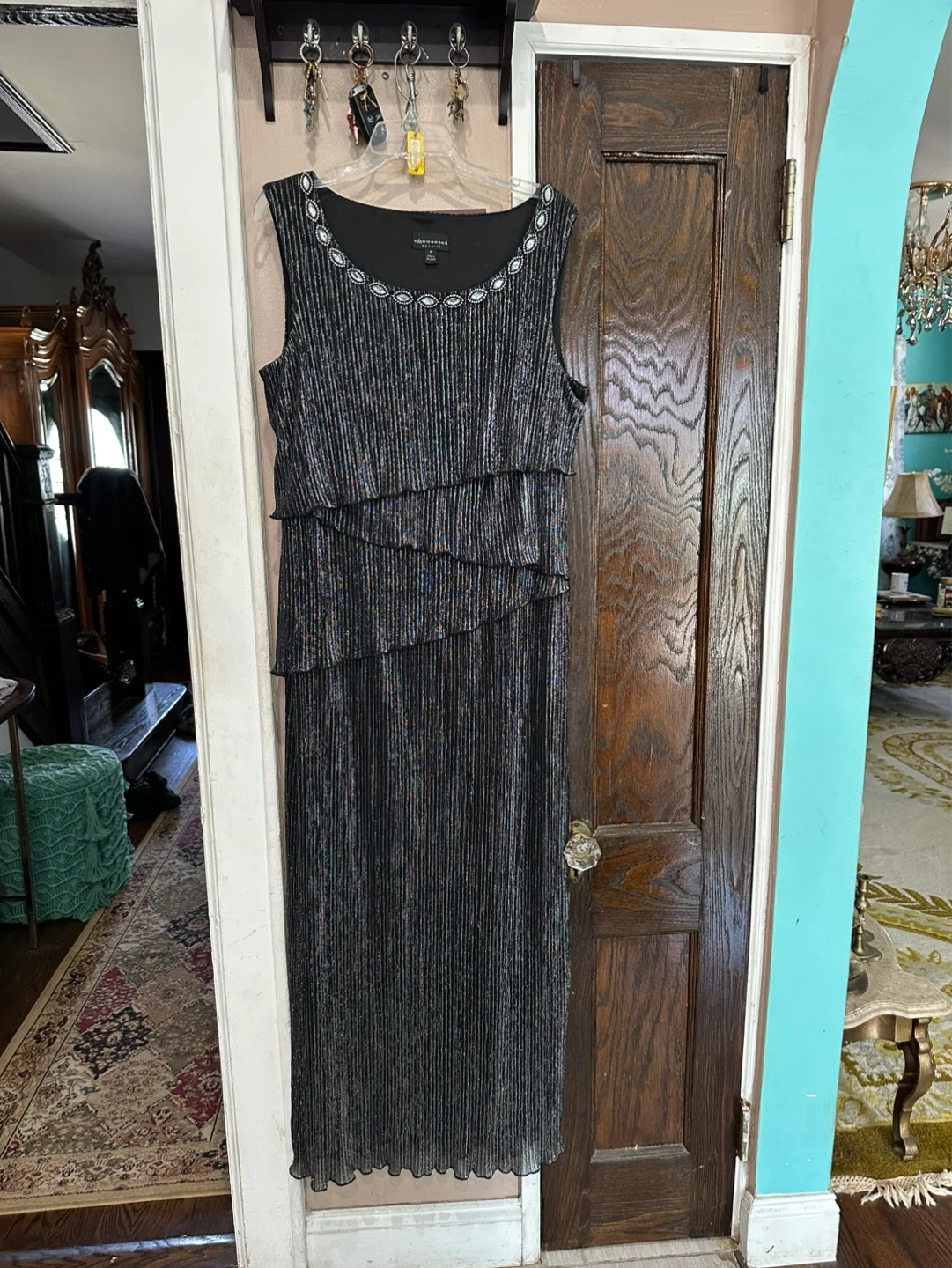 connected apparel Black Metallic Tiered Maxi Dress