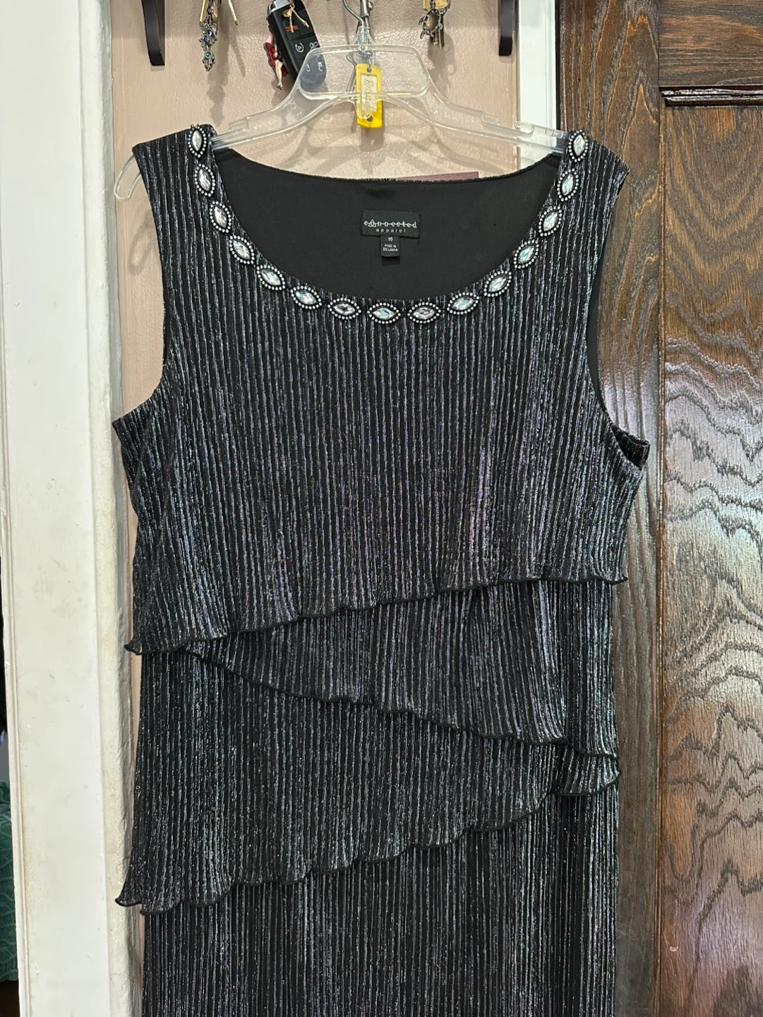 connected apparel Black Metallic Tiered Maxi Dress - photo 2