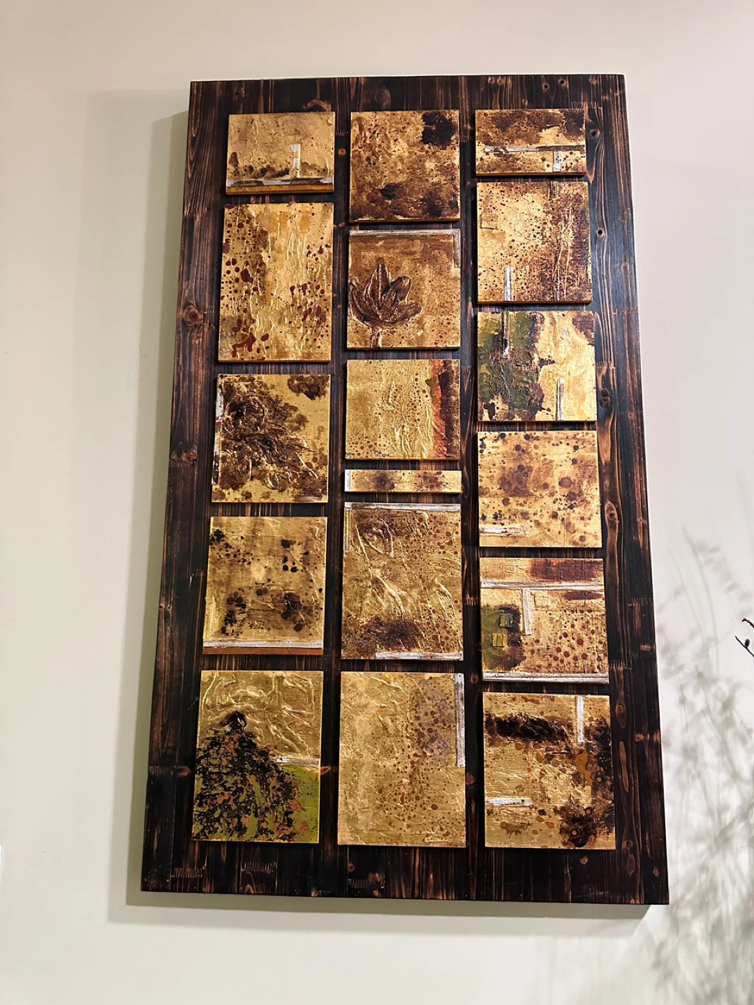 Gold Abstract Wall Art with Wood Frame