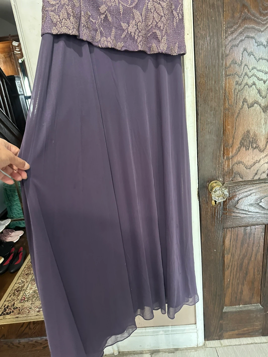 Patra Purple Lace & Chiffon Maxi Dress with Gold Floral Pattern - photo 4