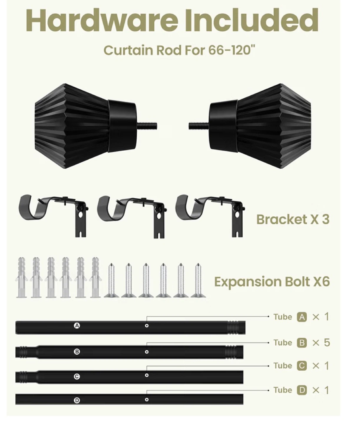 Black Adjustable Curtain Rod Set 66-120 inches - photo 3