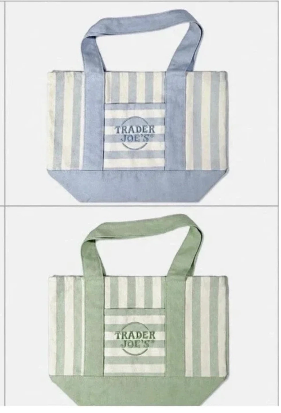 Trader Joe's Canvas Tote Bag - Blue & Green Striped