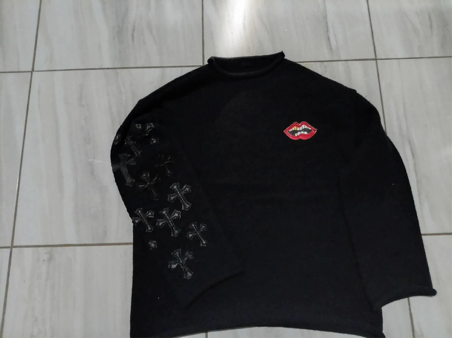 Chrome Hearts Black Sweater with Lips Graphic - photo 3