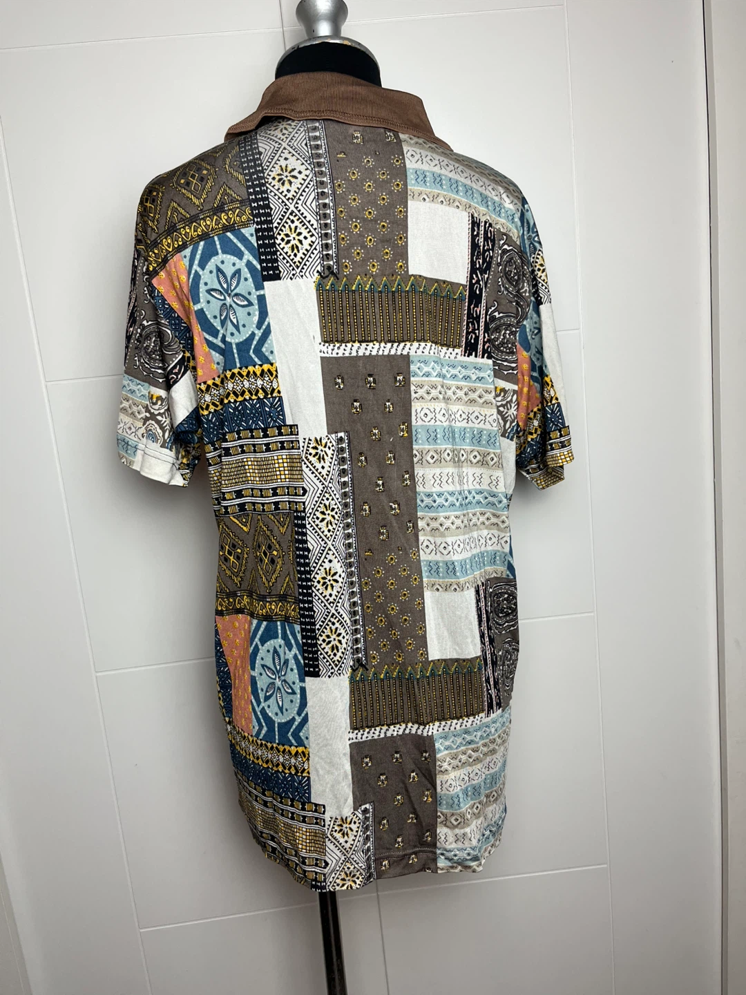 Misai 100% Silk Patchwork Button-Up Shirt XL - photo 2