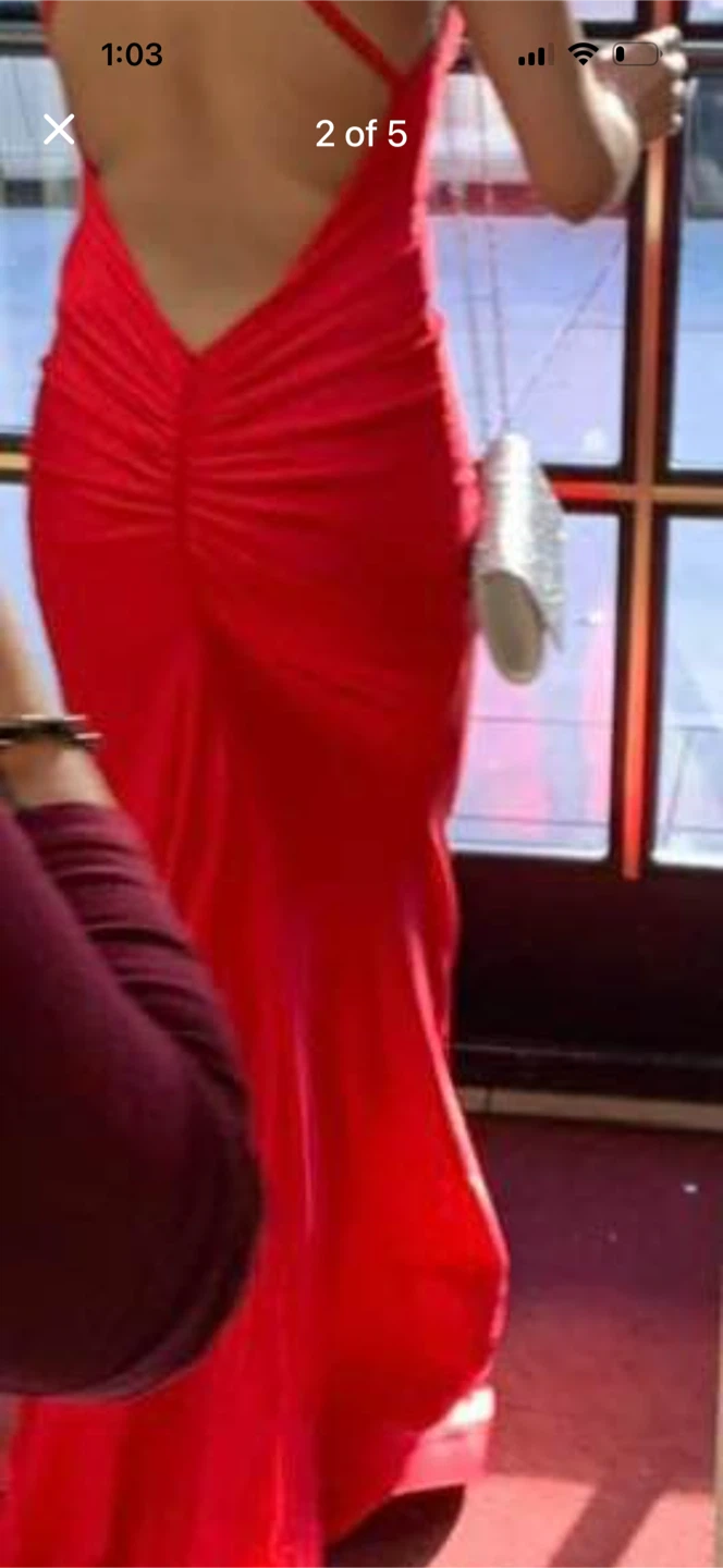Red Ruched Evening Gown - photo 2