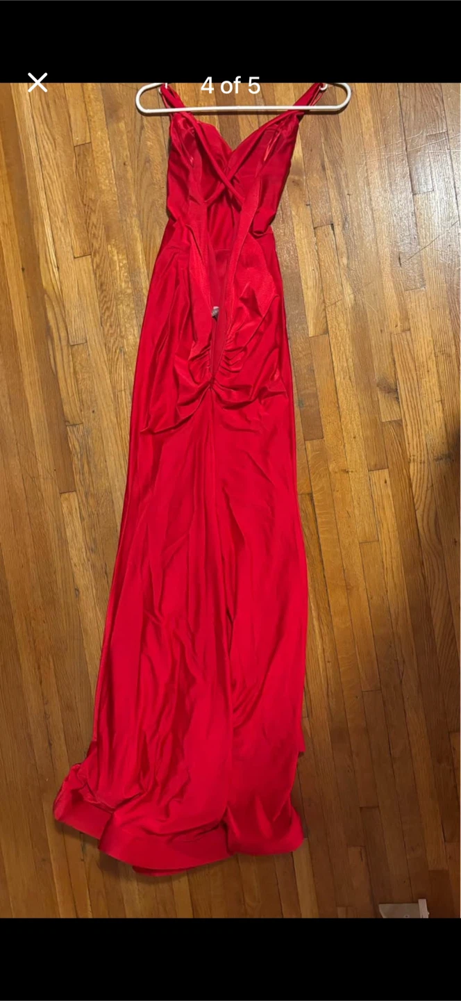 Red Ruched Evening Gown - photo 3