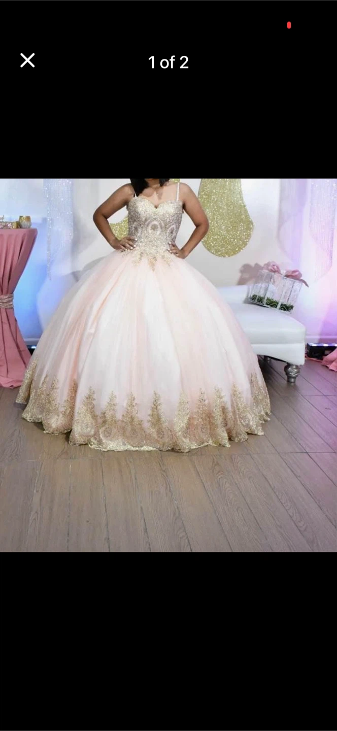 Pink Quinceañera Dress with Gold Embroidery