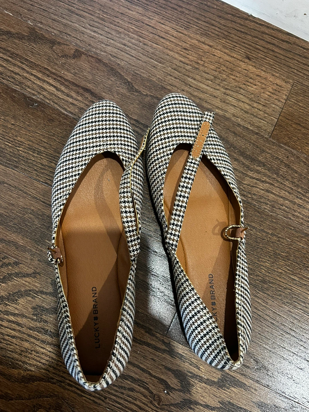 Lucky Brand Houndstooth Ballet Flats with Buckle Strap