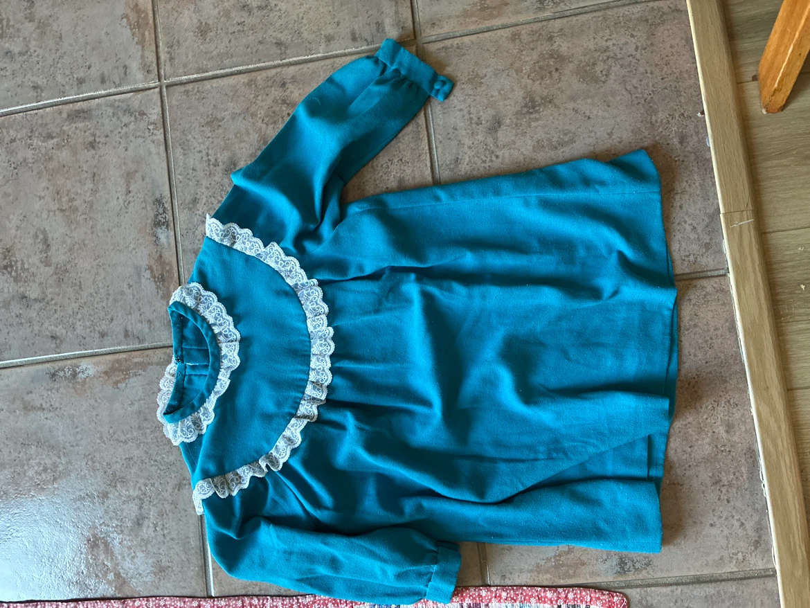 Teal Dress with White Lace Trim