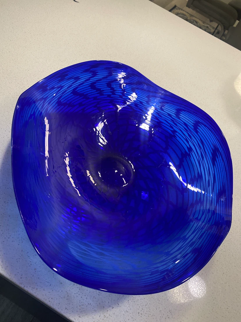 Large Blue Swirl Glass Decorative Bowl