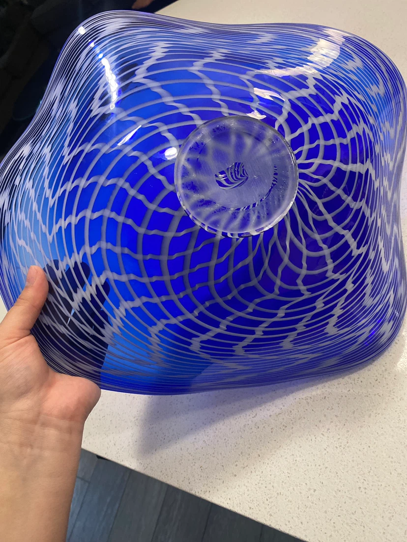 Large Blue Swirl Glass Decorative Bowl - photo 2