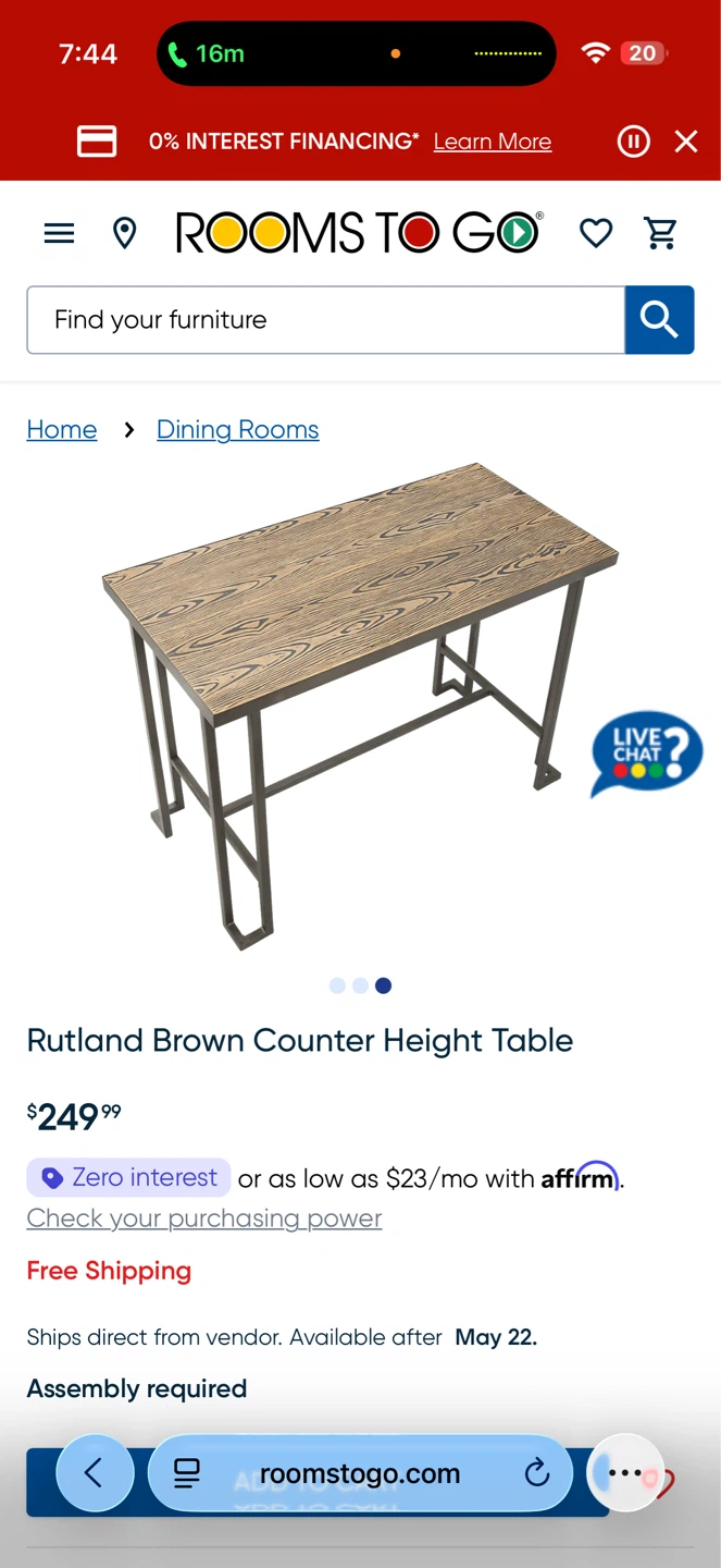 Rooms to Go Rutland Brown Counter Height Table