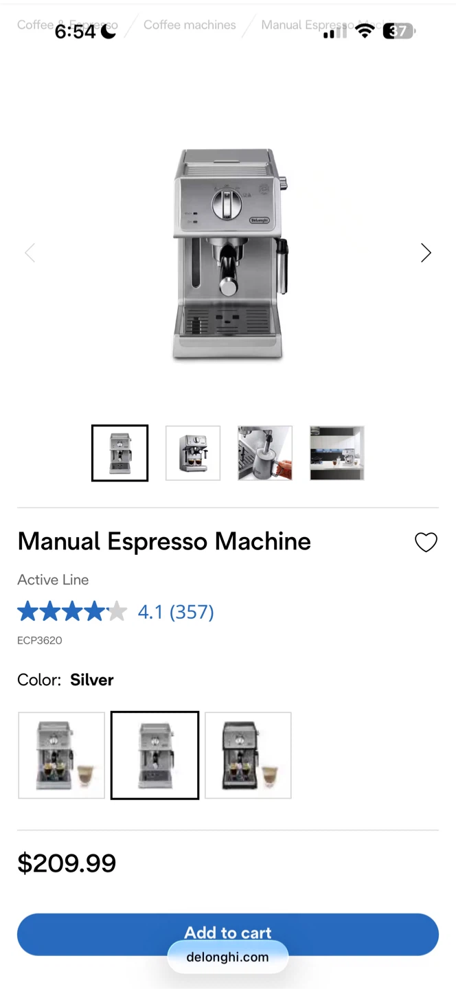 DeLonghi Manual Espresso Machine