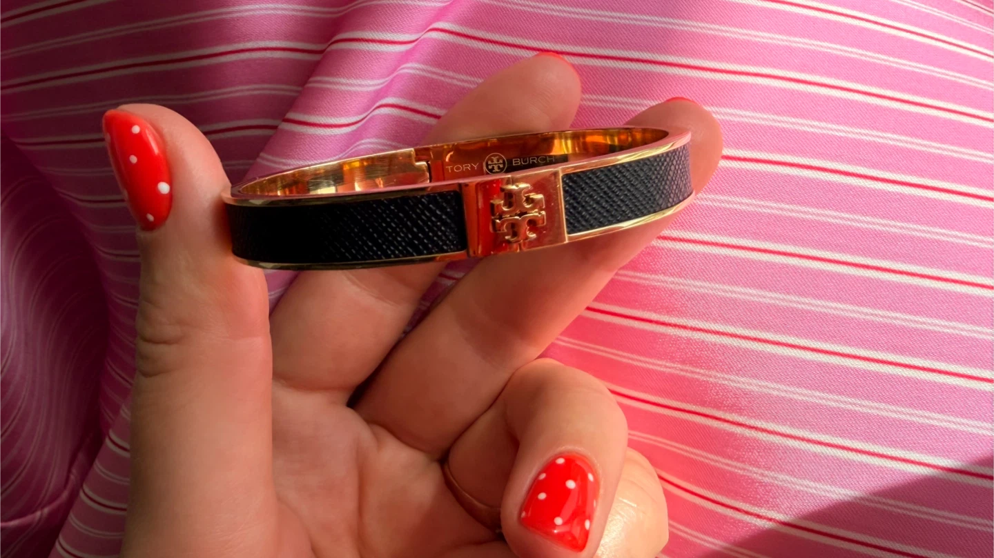 Tory Burch Black Logo Hinged Bracelet