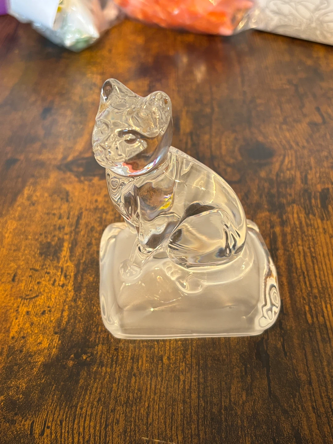 Vintage Cristal d'Arques Crystal Clear Cat on a Frosted Pillow