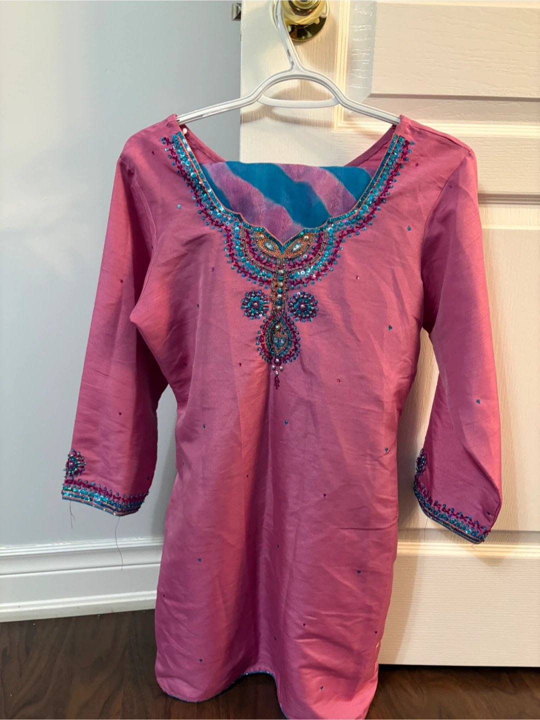 Pink Beaded Kurti Top
