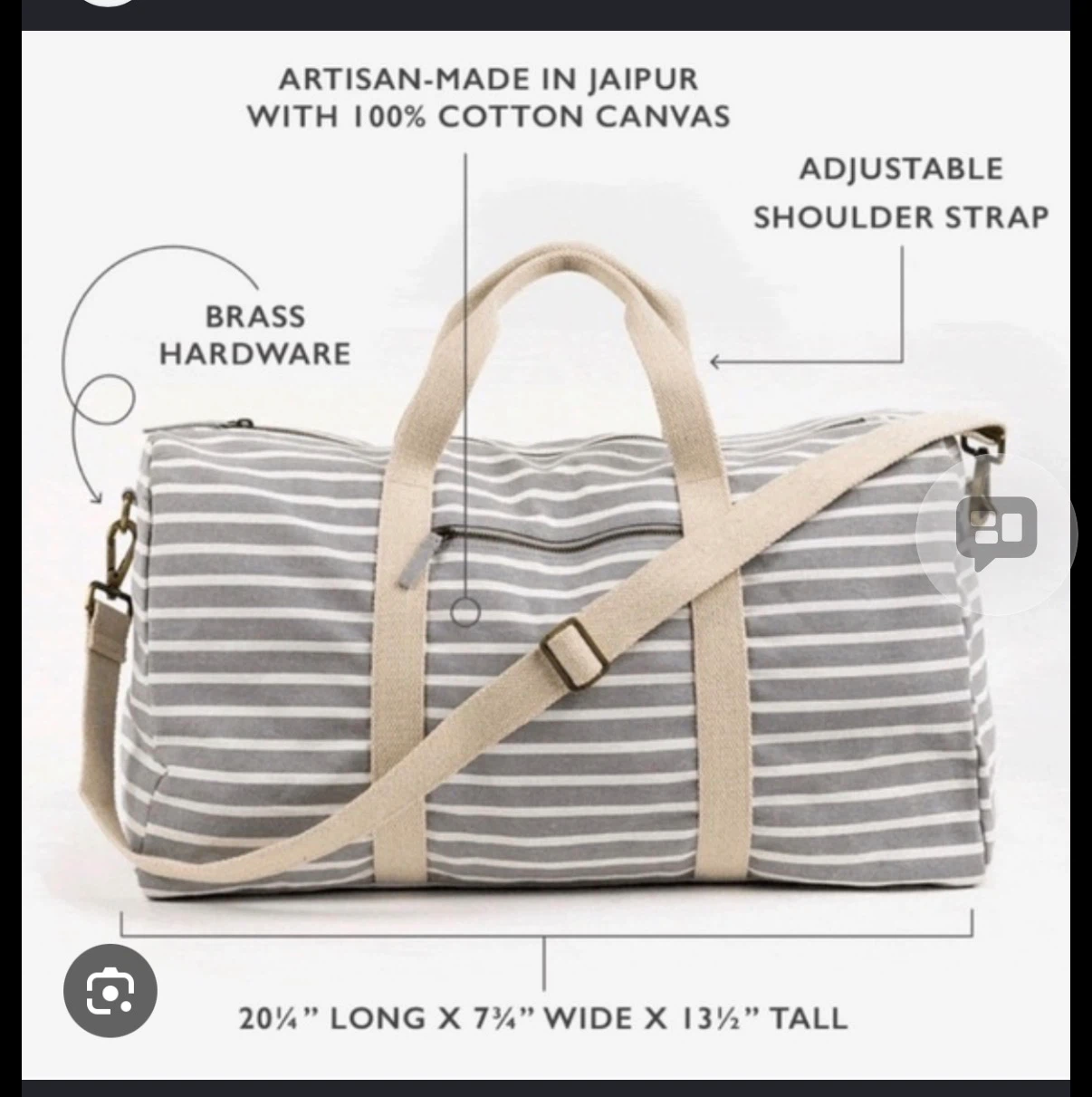 Known Supply Striped Canvas Duffle Bag - missing strap - photo 3