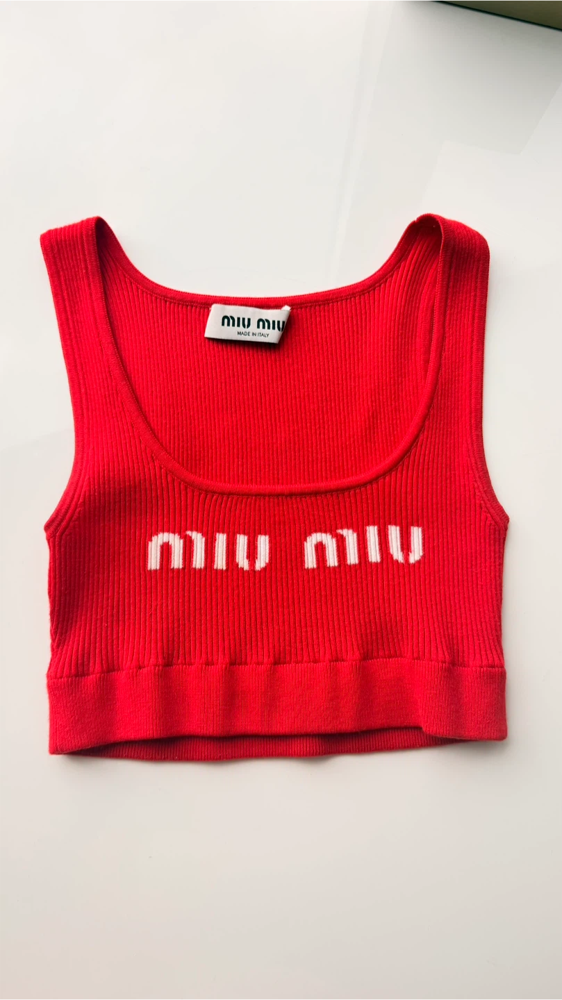Miu Miu Red Logo Ribbed Crop Top ❤️ - photo 2