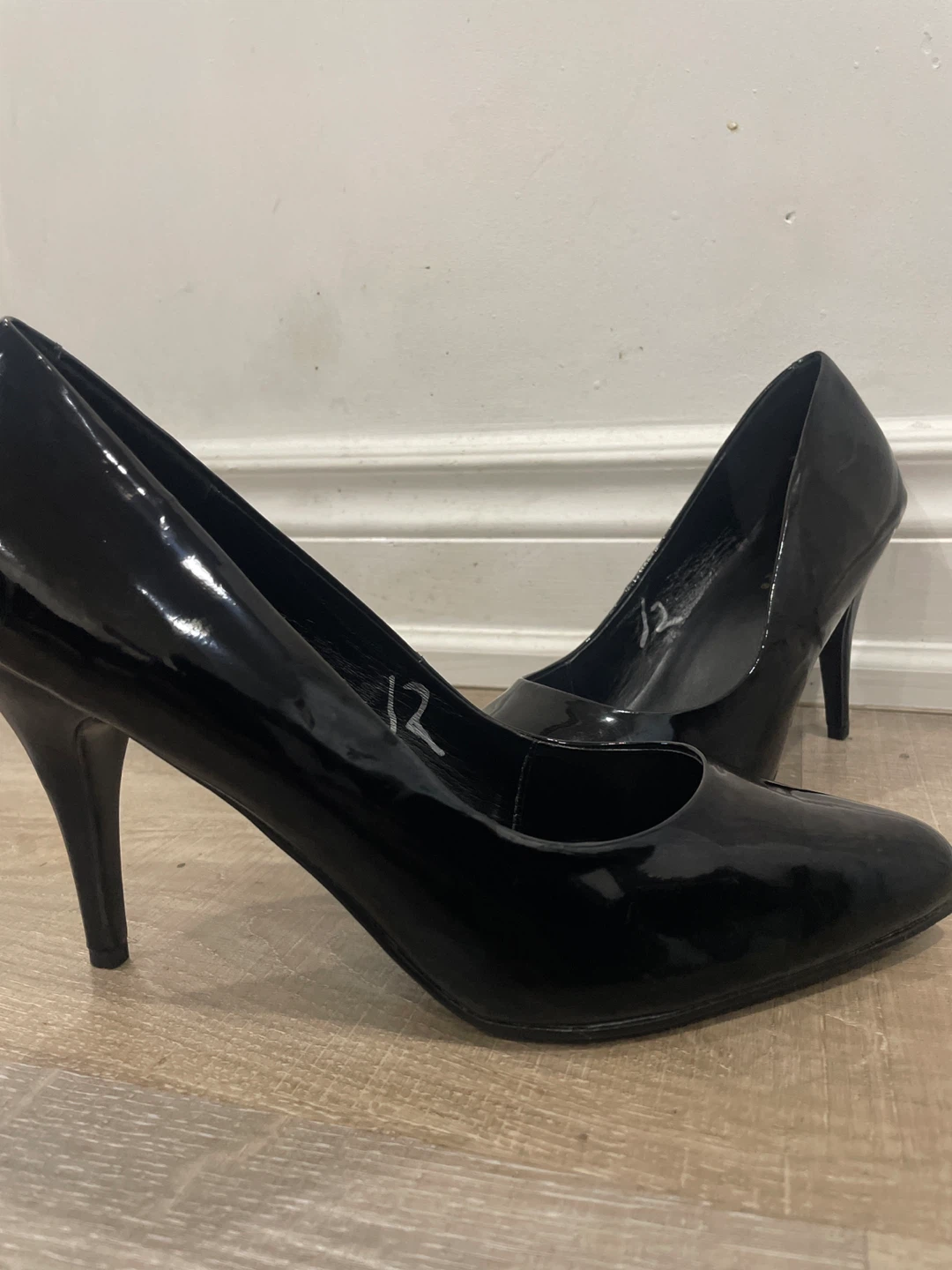Pleaser Black Patent Leather Stiletto Heels – Size 12 - photo 2