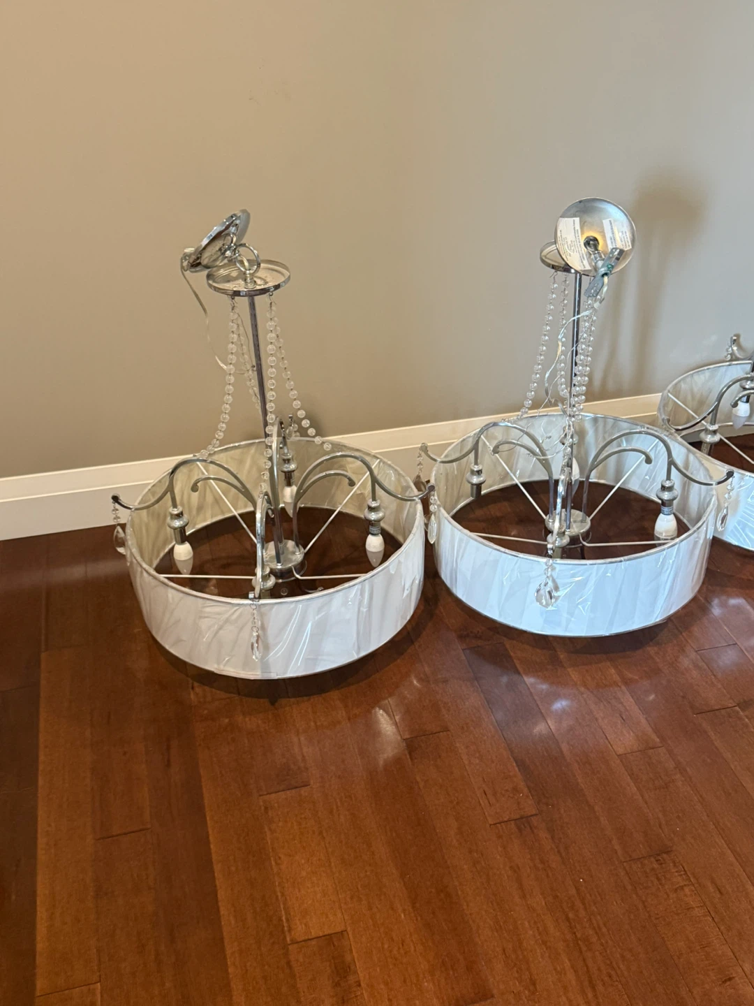 matching modern chrome drum chandeliers/light fixtures. - photo 2