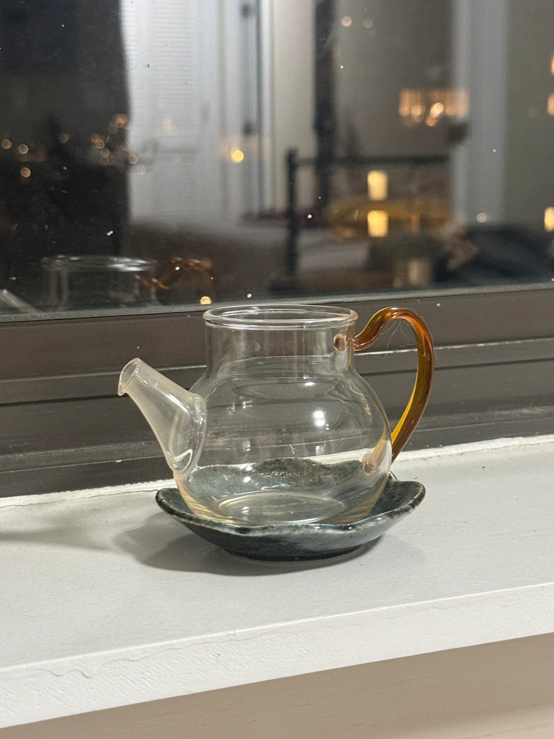 Small Glass Teapot with Amber Handle