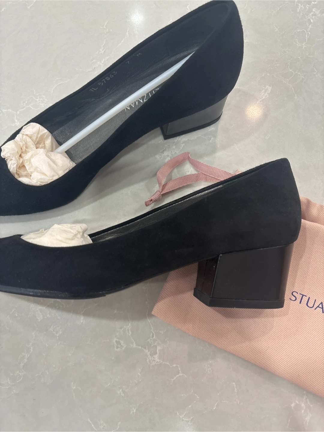 Stuart Weitzman Black Suede Block Heels Size 7 - photo 4