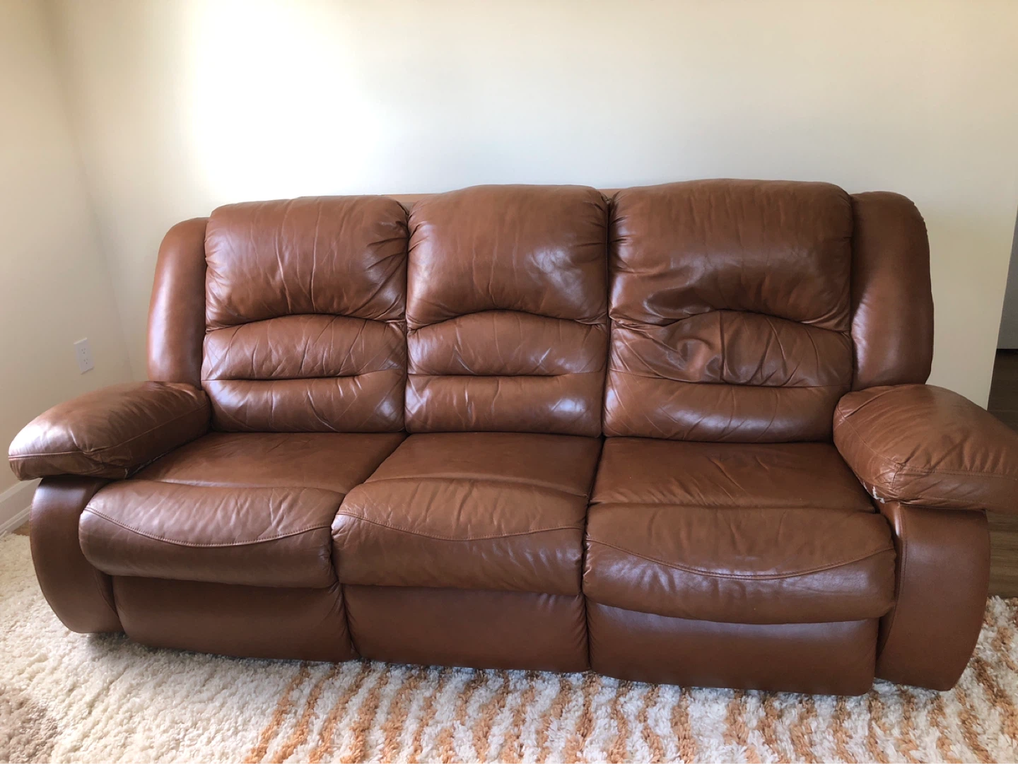 Brown Leather 3-Seater Reclining Sofa