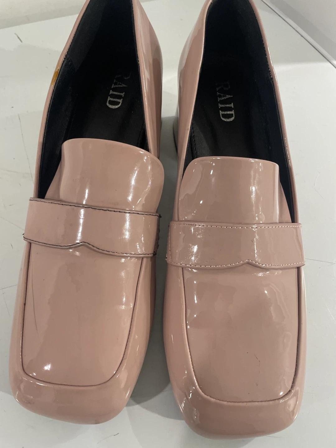Raid Pink Patent Block Heels - Size 9