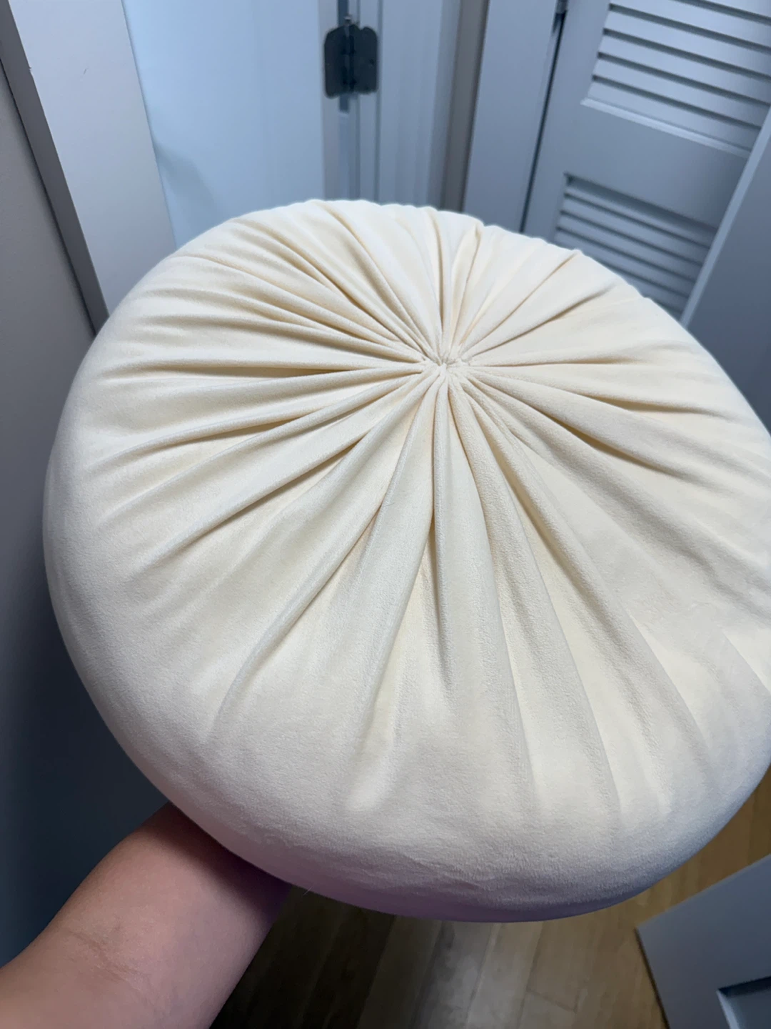 Cream Velvet Pleated Round Pillow
