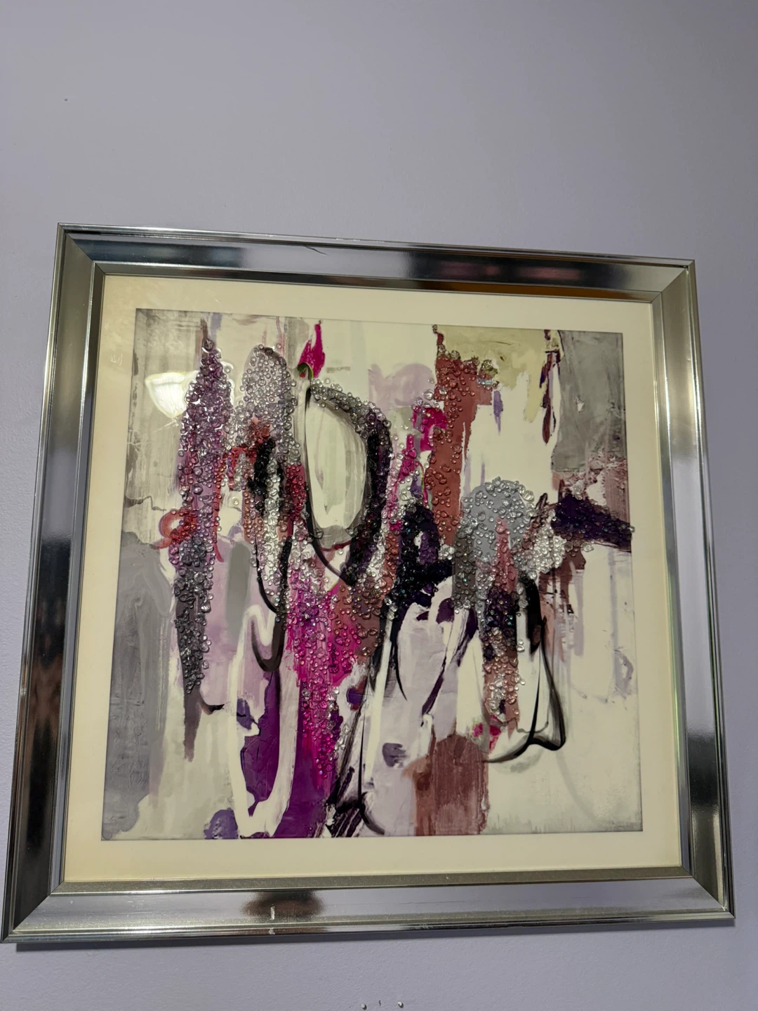 Framed Abstract Wall Art with Textured Crystal Accents