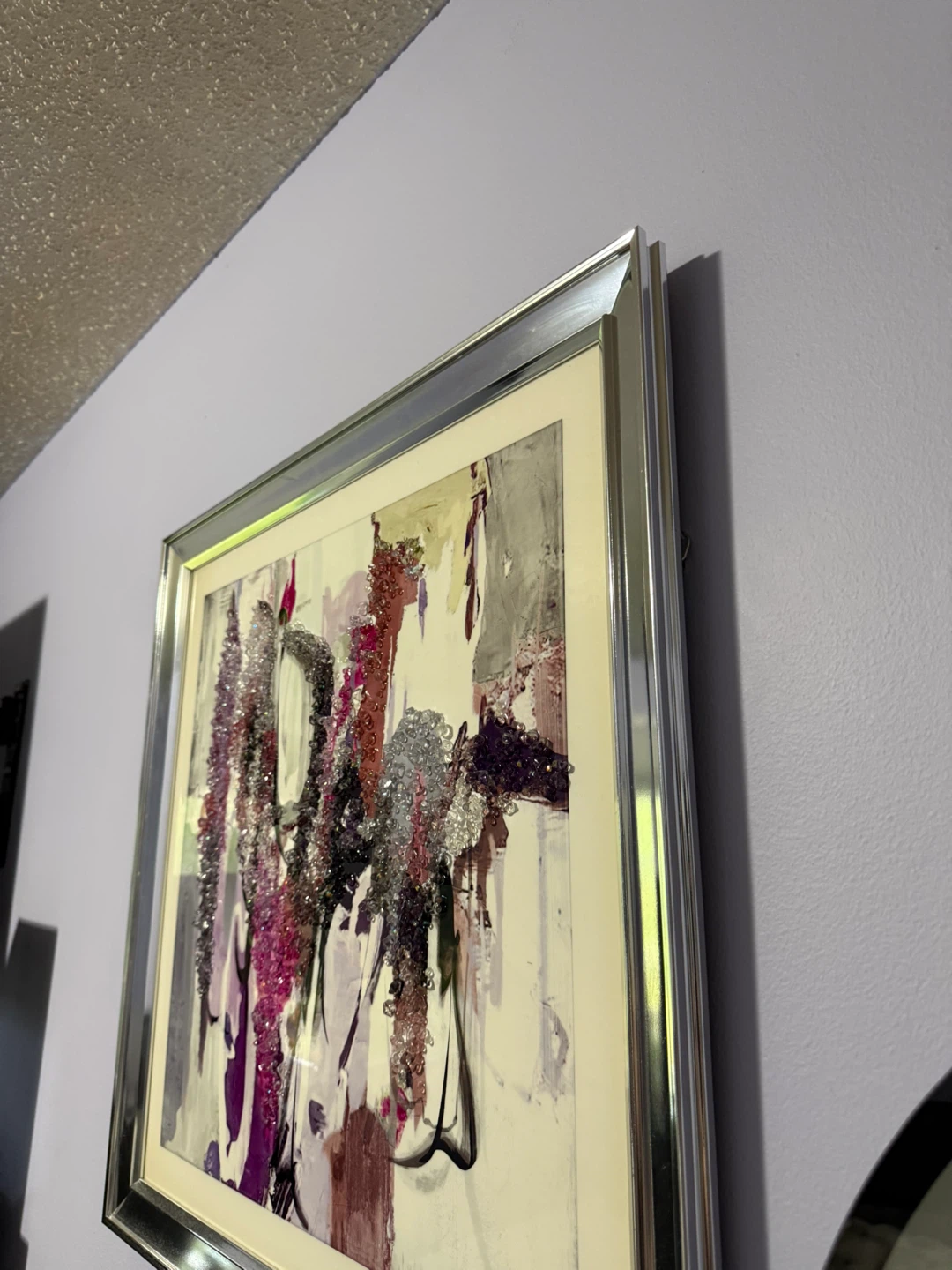 Framed Abstract Wall Art with Textured Crystal Accents - photo 2