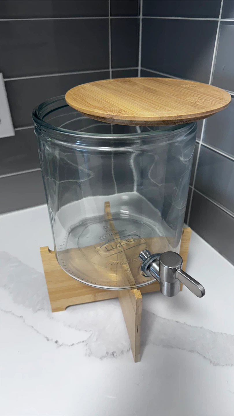 IKEA Glass Beverage Dispenser with Bamboo Lid & Stand