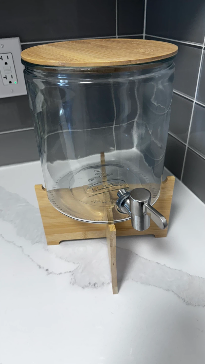 IKEA Glass Beverage Dispenser with Bamboo Lid & Stand - photo 3