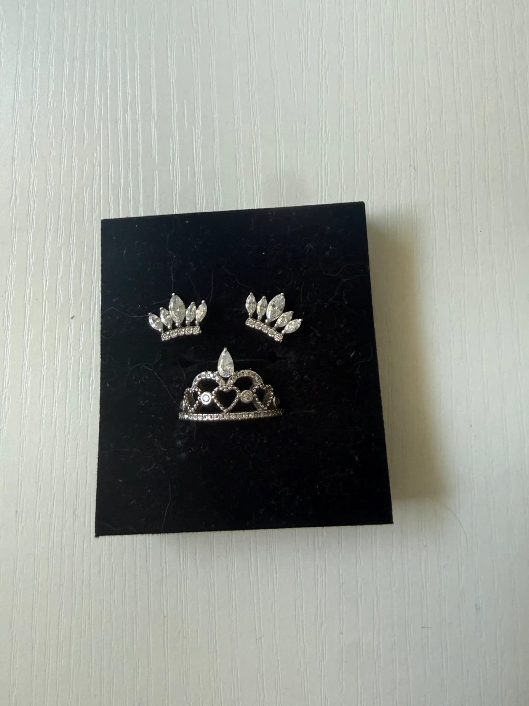 Vintage Silver Crown Ring and Earrings