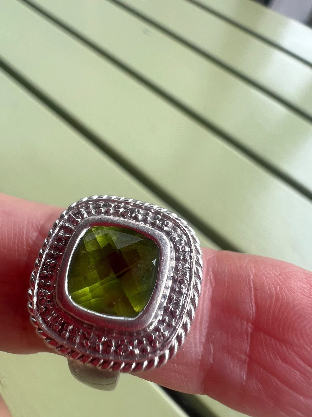 925 Silver Peridot Ring with Pave Detail
