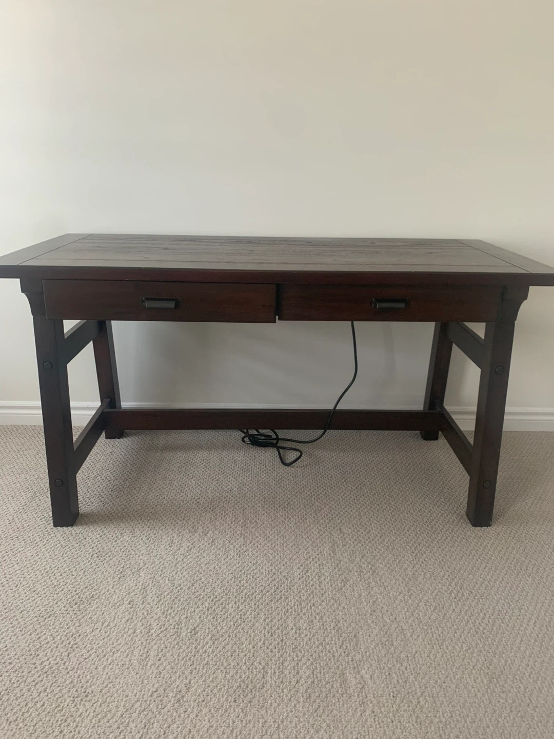 Dark Wood Desk with Built-in Power