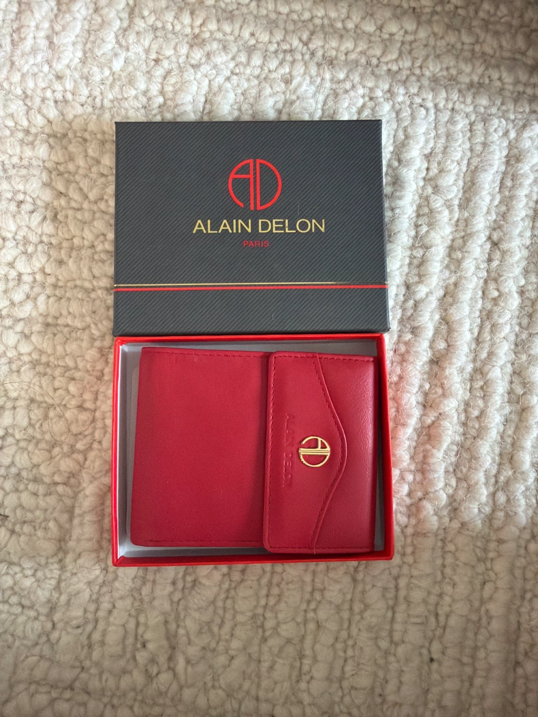 Alain Delon Red Leather Bifold Wallet Set